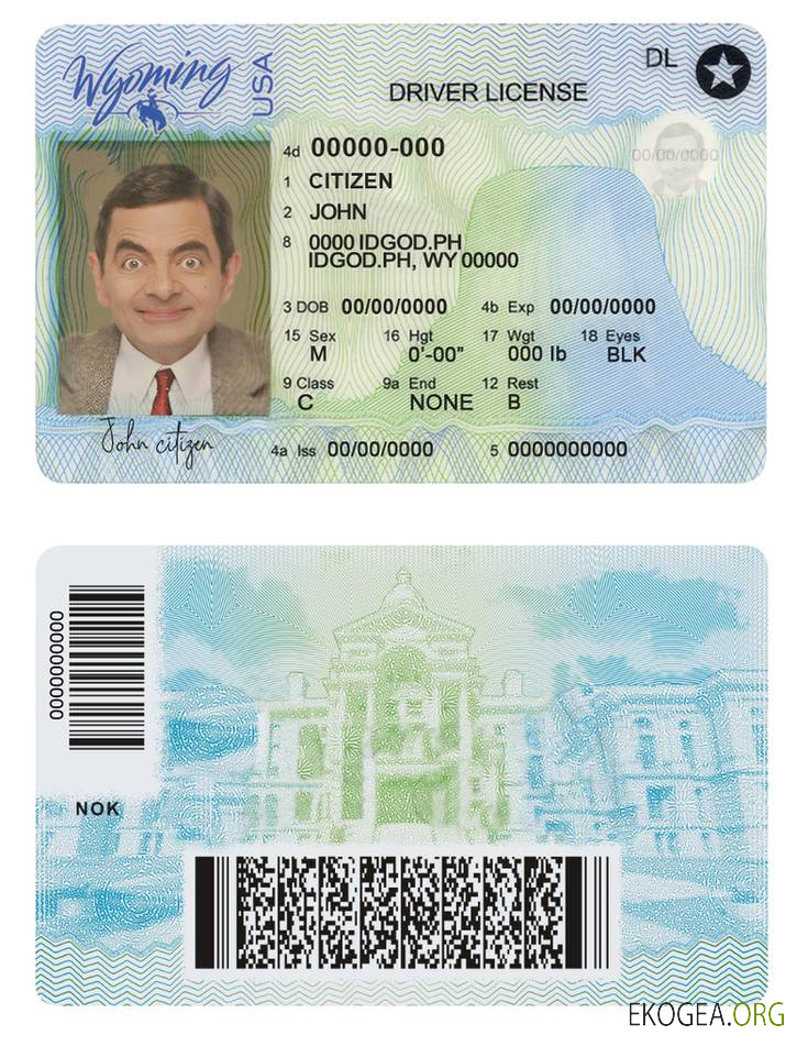 USA Wyoming state driving license template in PSD format, with all fonts (2020 – present)